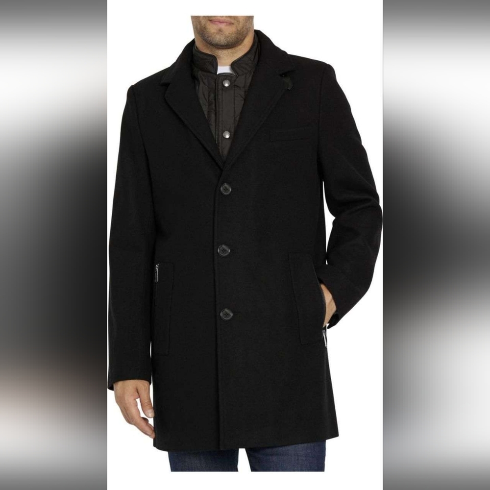 Sam Edelman Single Breasted Woll Blend Coat with Quilted Bib